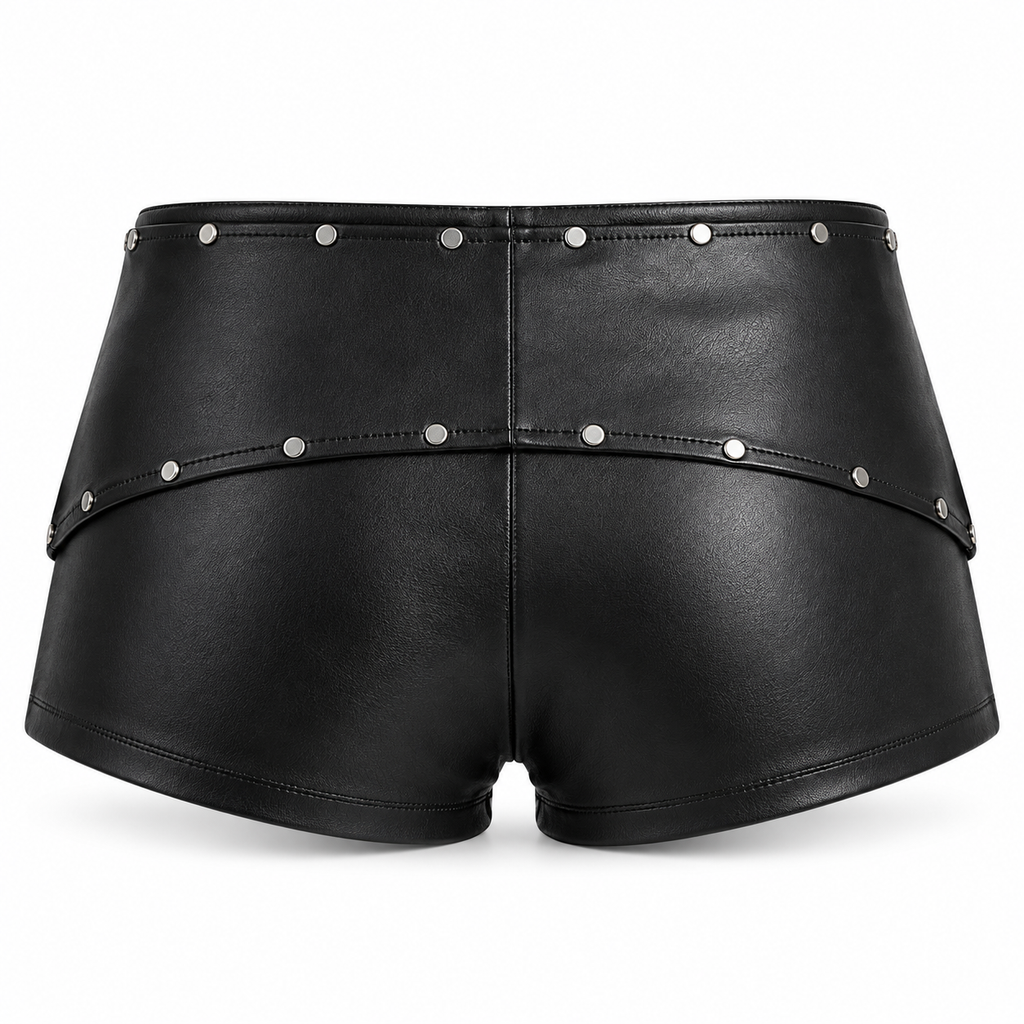 Rebel Studded Buckle Faux Leather Shorts