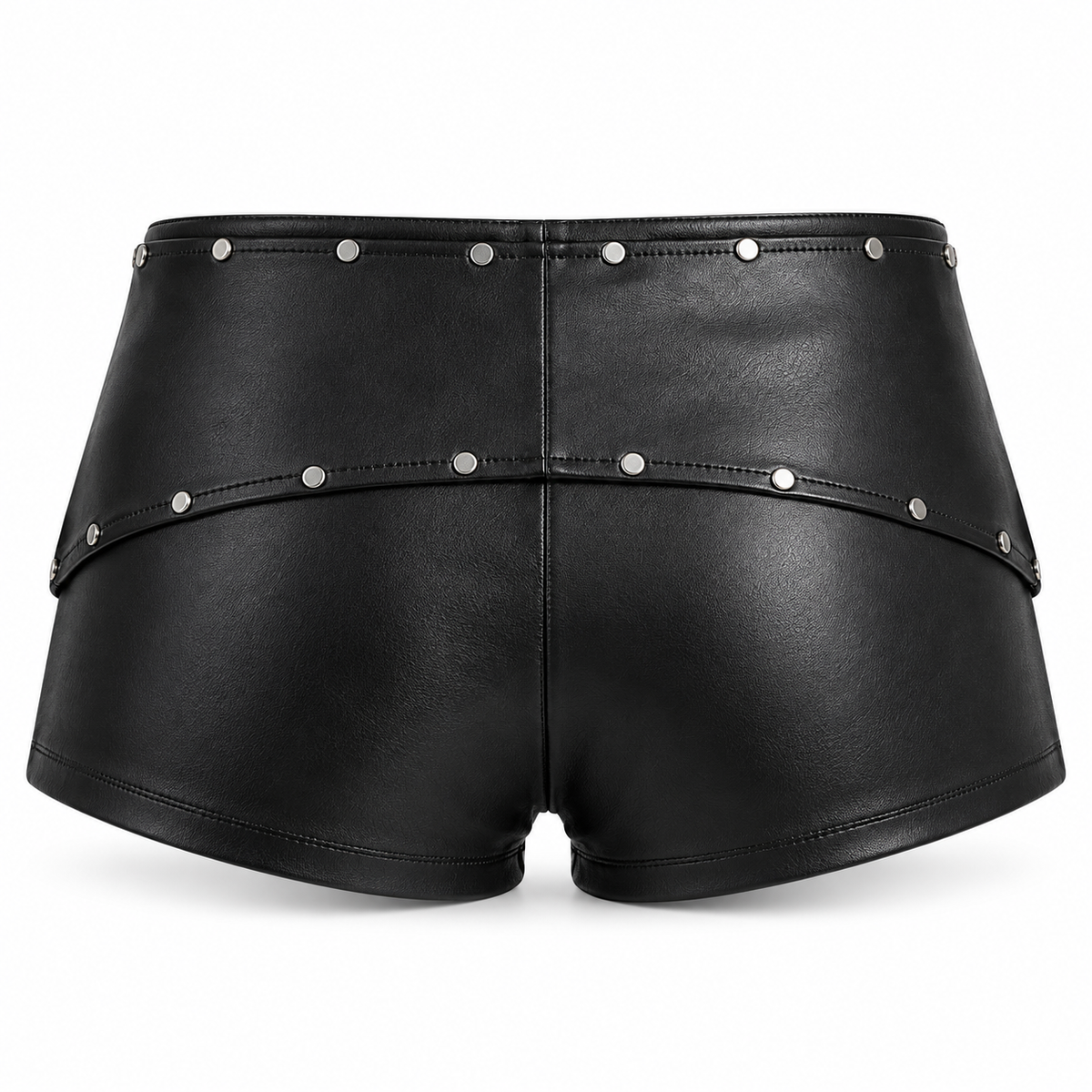 Rebel Studded Buckle Faux Leather Shorts