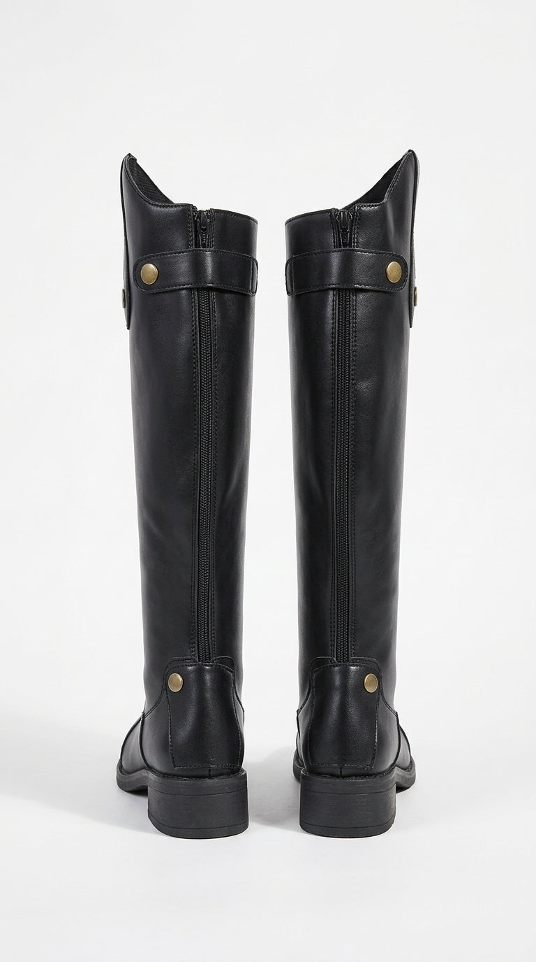 Equestrian-Style Knee-High Riding Boots with Button Detail