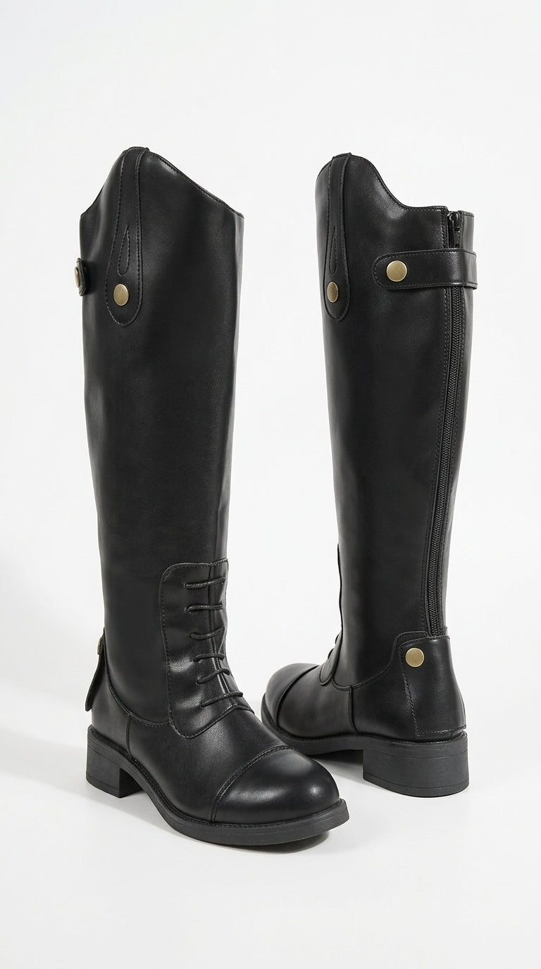 Equestrian-Style Knee-High Riding Boots with Button Detail