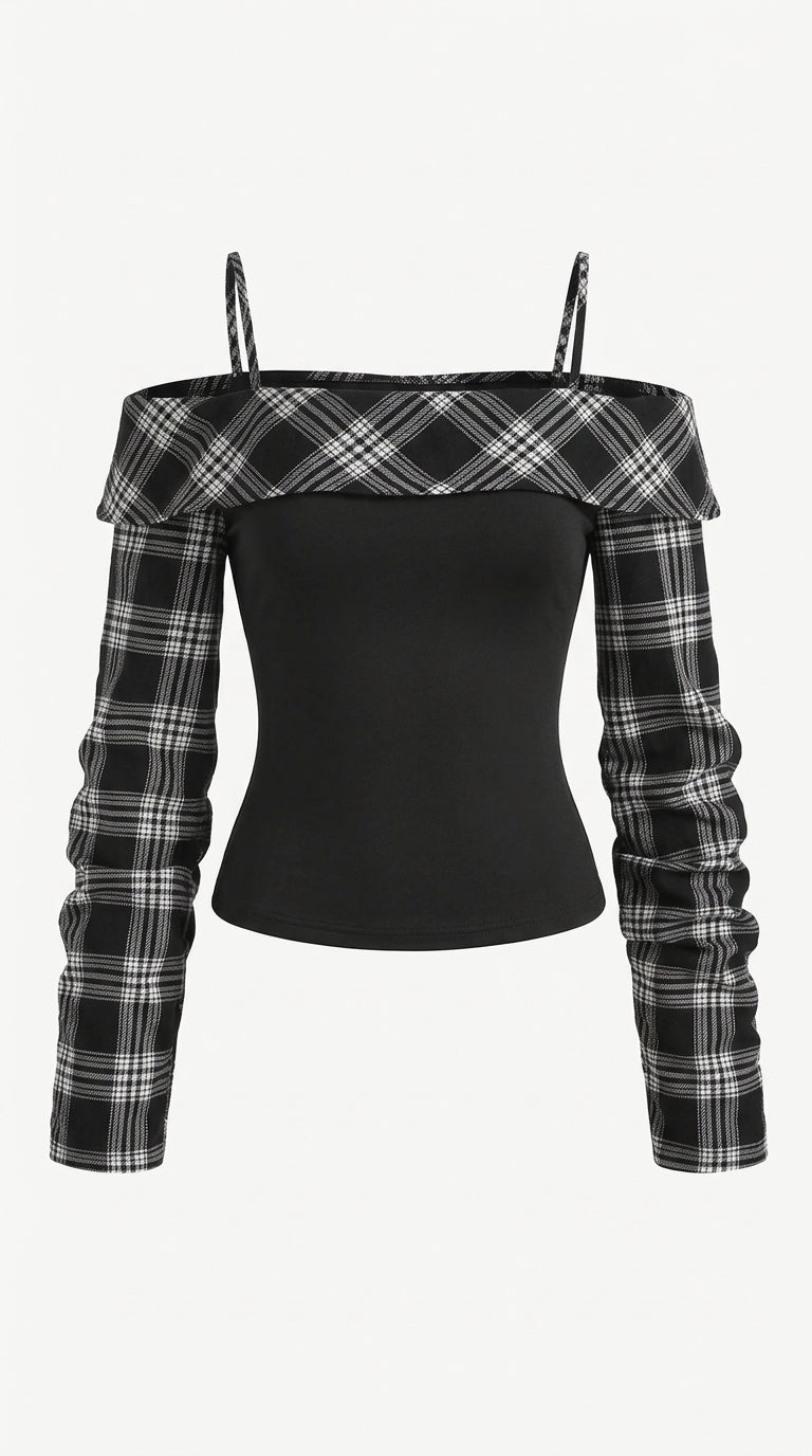 Plaid Long Sleeve Slim Fit T-Shirt