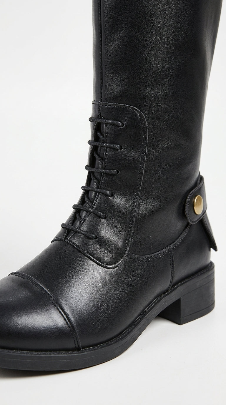 Equestrian-Style Knee-High Riding Boots with Button Detail