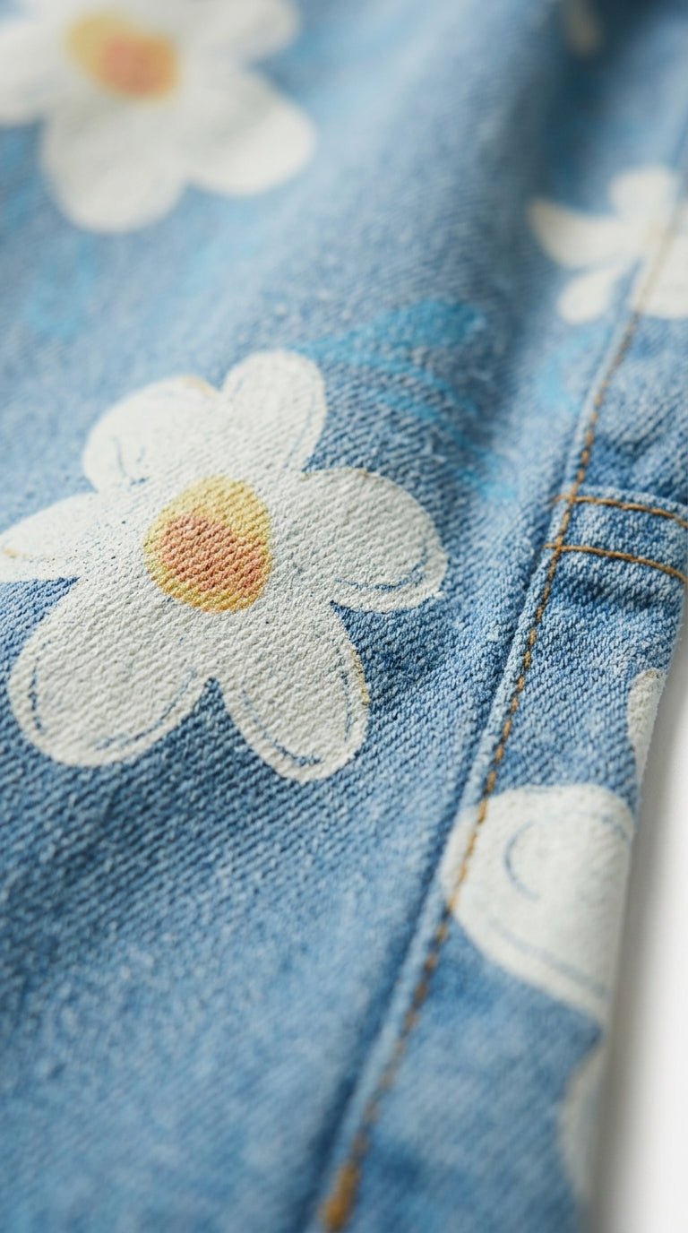 Pocketed Floral Wide Leg Jeans