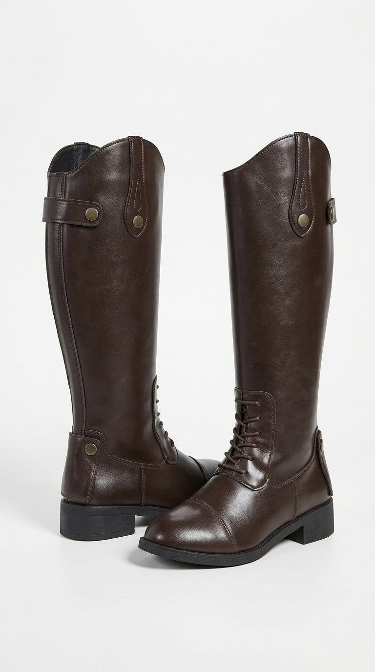 Equestrian-Style Knee-High Riding Boots with Button Detail