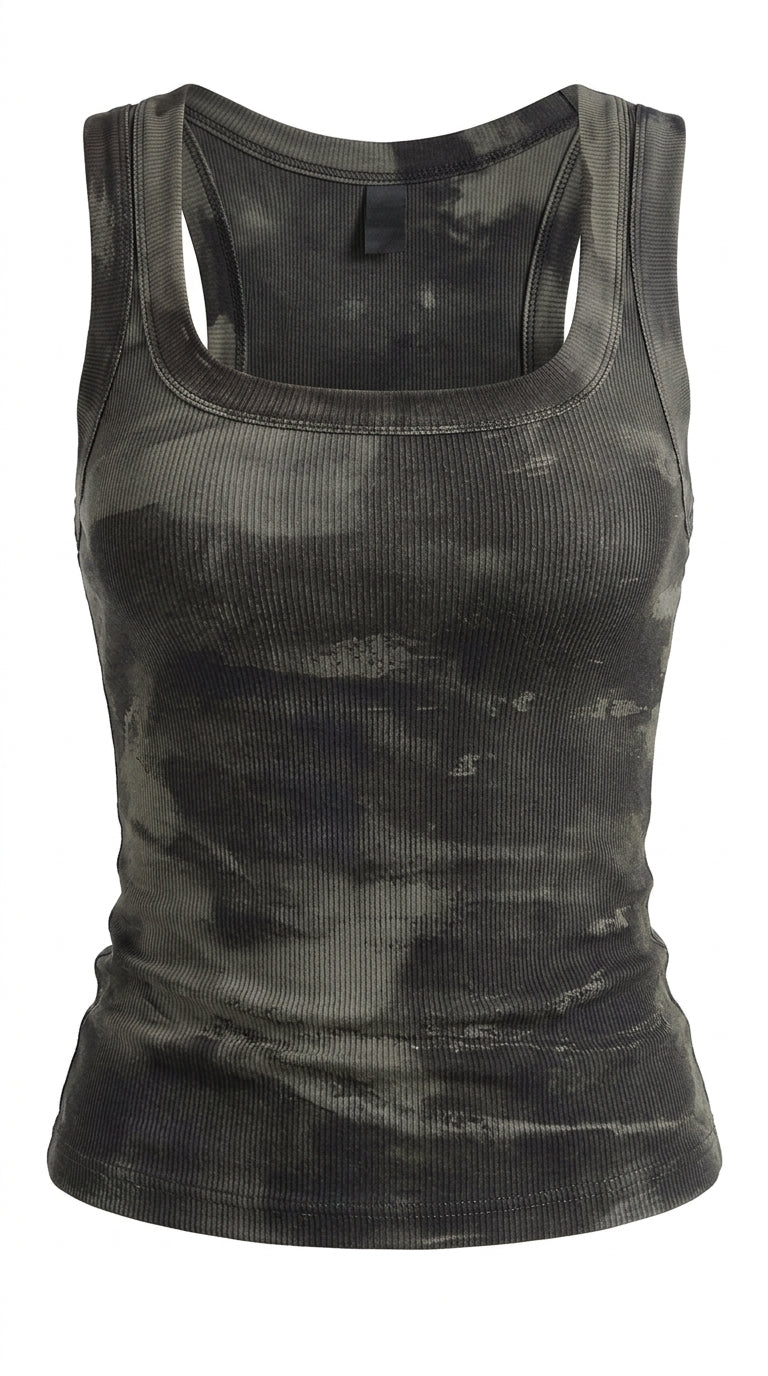 Arden Camo Square-Neck Ribbed Tank Top