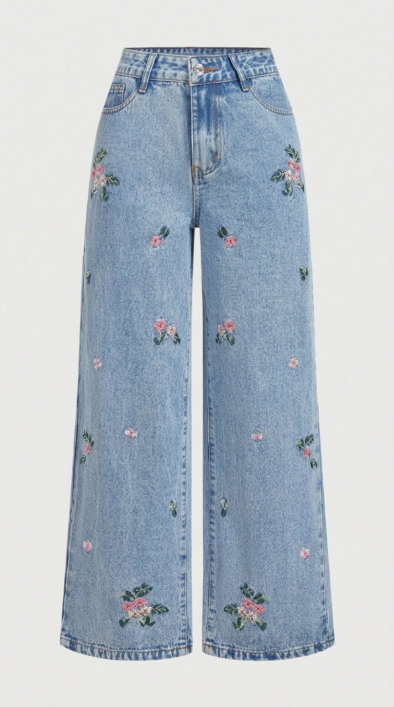 Willow Embroidered Wide-Leg Jeans