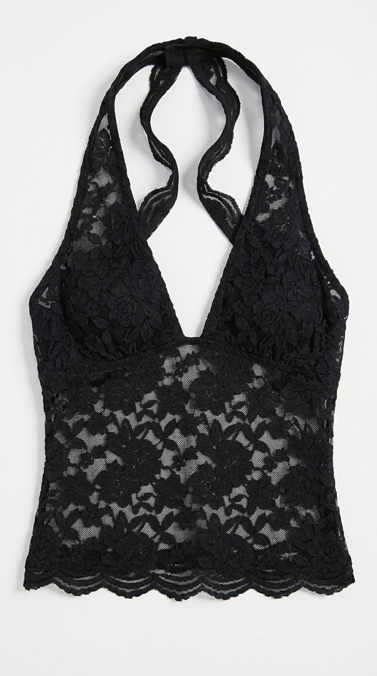 Rosalie Floral Lace Plunge Halter Top