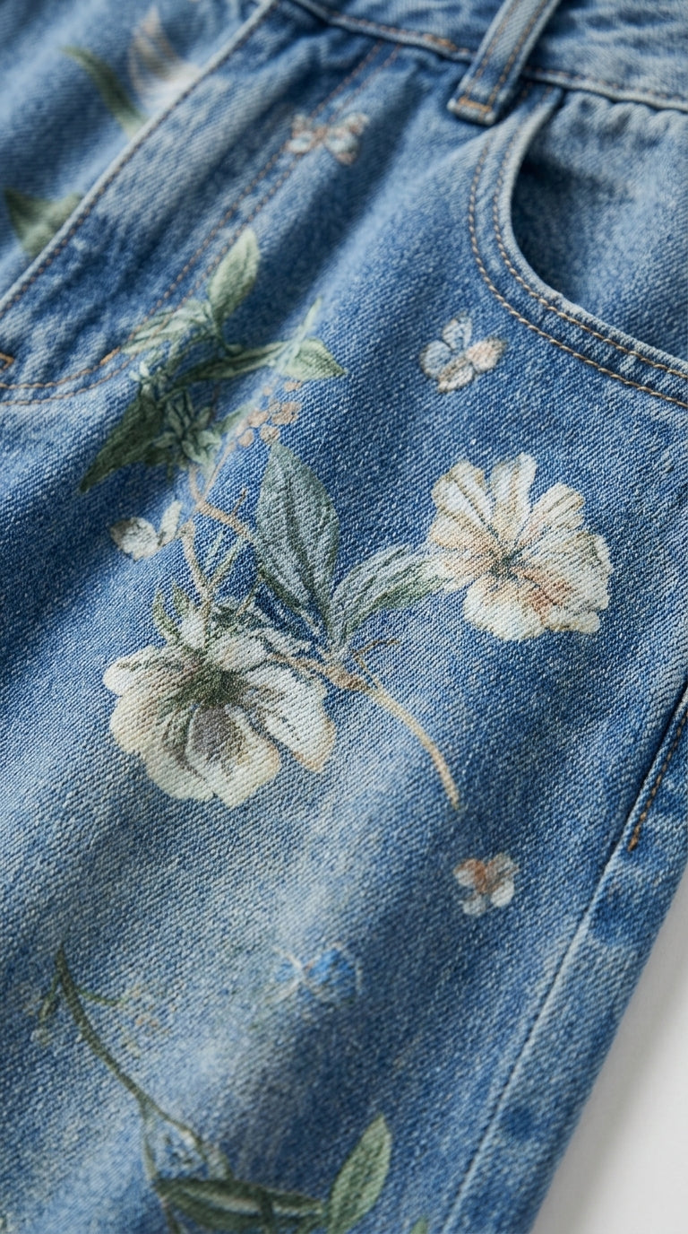 Vintage Floral High-Waisted Wide-Leg Jeans