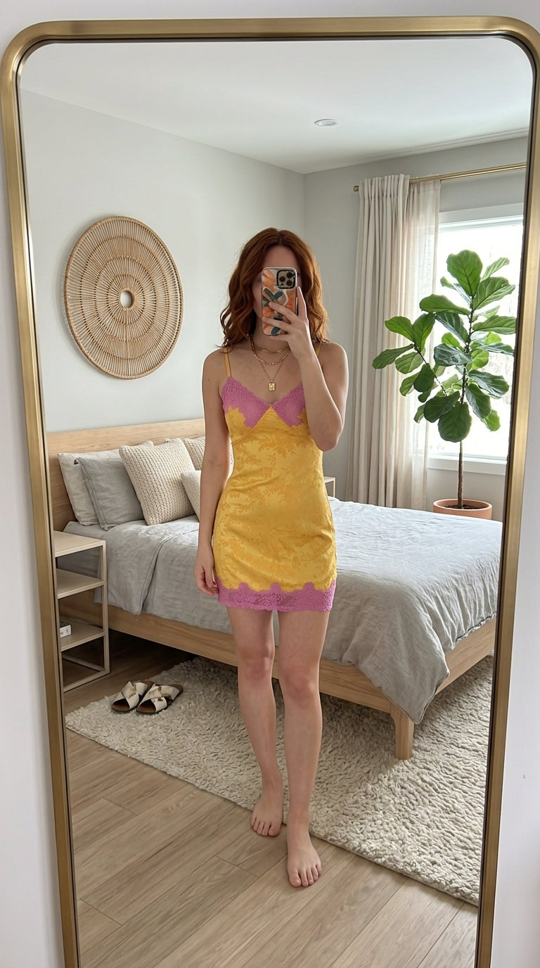 Golden Hour Lace Trim Mini Dress