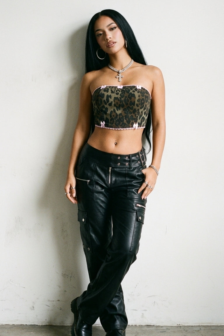 Bow Trim Leopard Tube Top