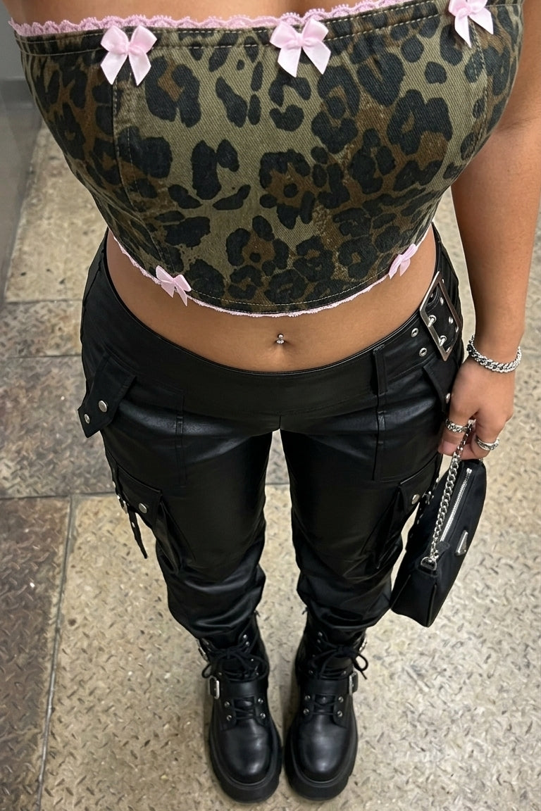 Bow Trim Leopard Tube Top