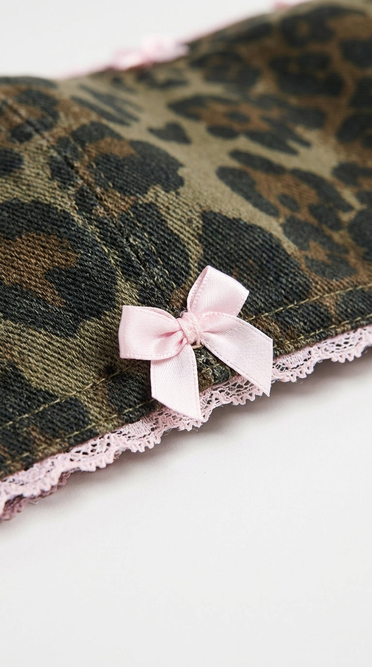Bow Trim Leopard Tube Top