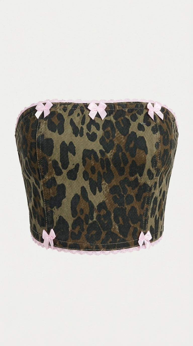 Bow Trim Leopard Tube Top