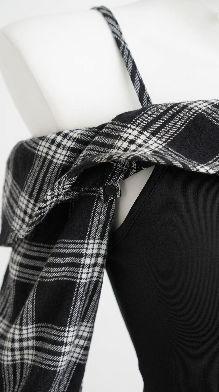 Plaid Long Sleeve Slim Fit T-Shirt