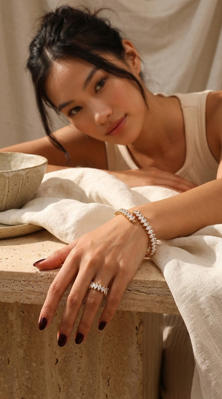 18K Gold-Plated Zircon Bracelet and Ring Jewelry Set