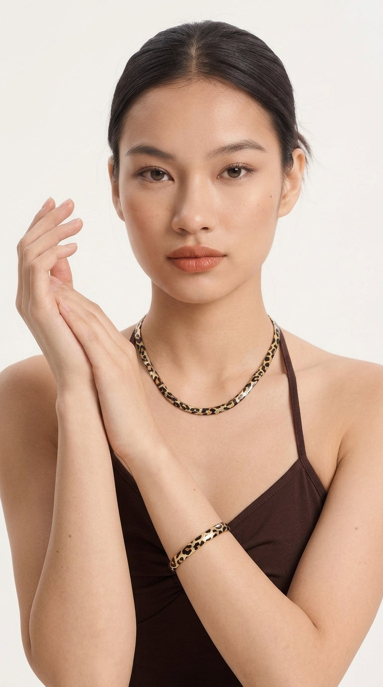 Chunky Leopard Necklace and Bracelet Jewelry Set