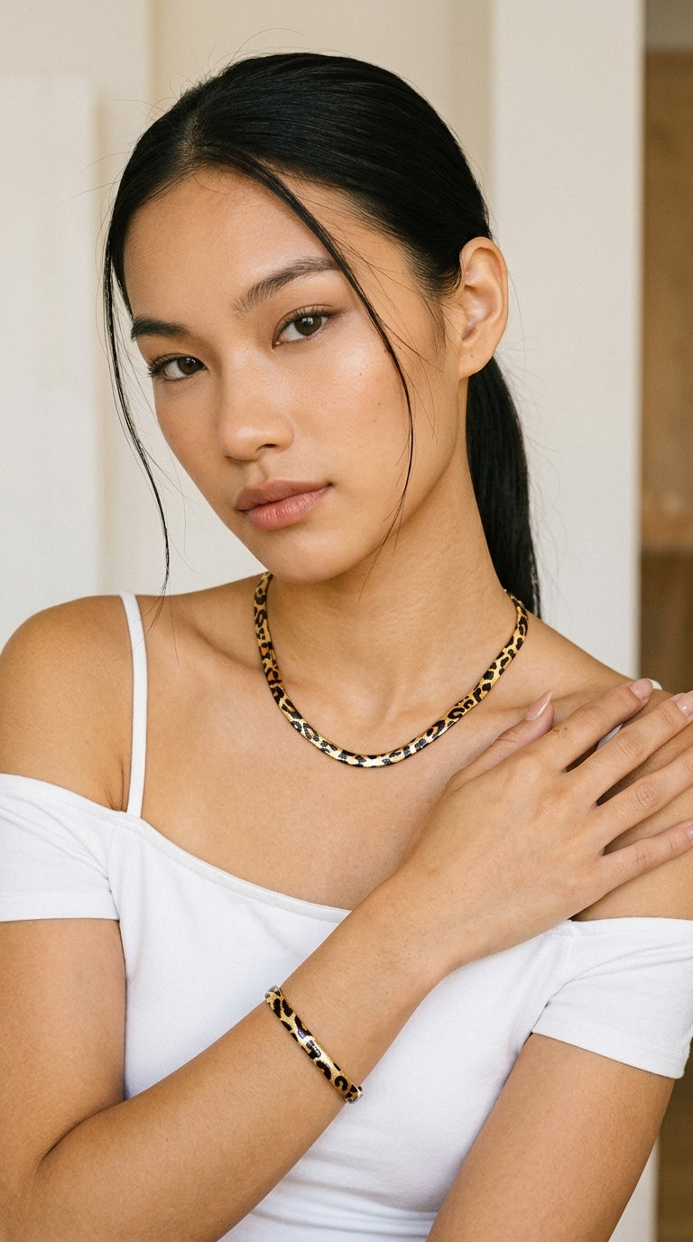 Chunky Leopard Necklace and Bracelet Jewelry Set