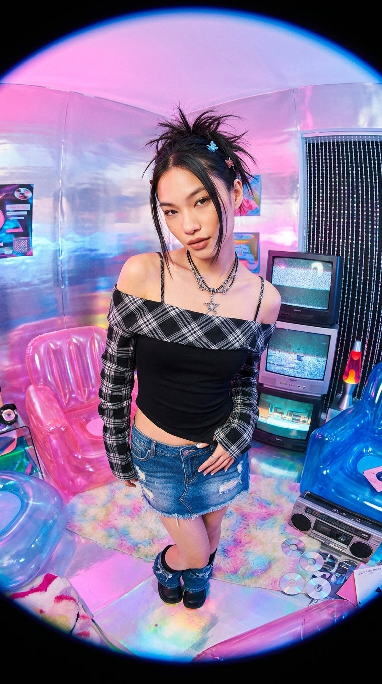 Plaid Long Sleeve Slim Fit T-Shirt