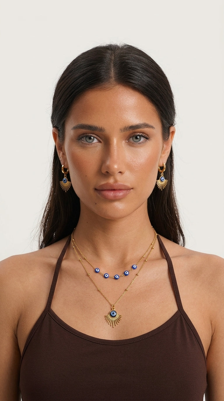 Stainless Steel Resin Necklace and Earrings Jewelry Set