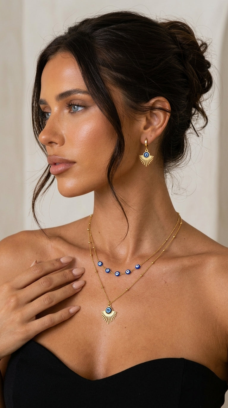 Stainless Steel Resin Necklace and Earrings Jewelry Set