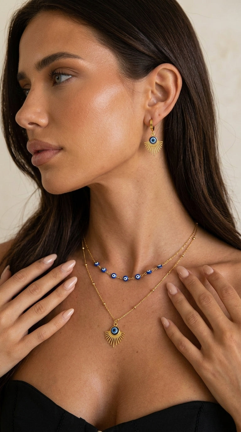 Stainless Steel Resin Necklace and Earrings Jewelry Set