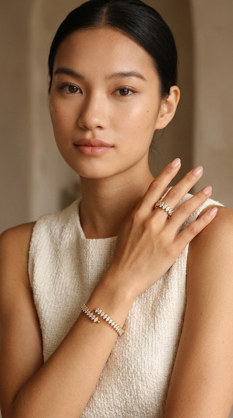 18K Gold-Plated Zircon Bracelet and Ring Jewelry Set