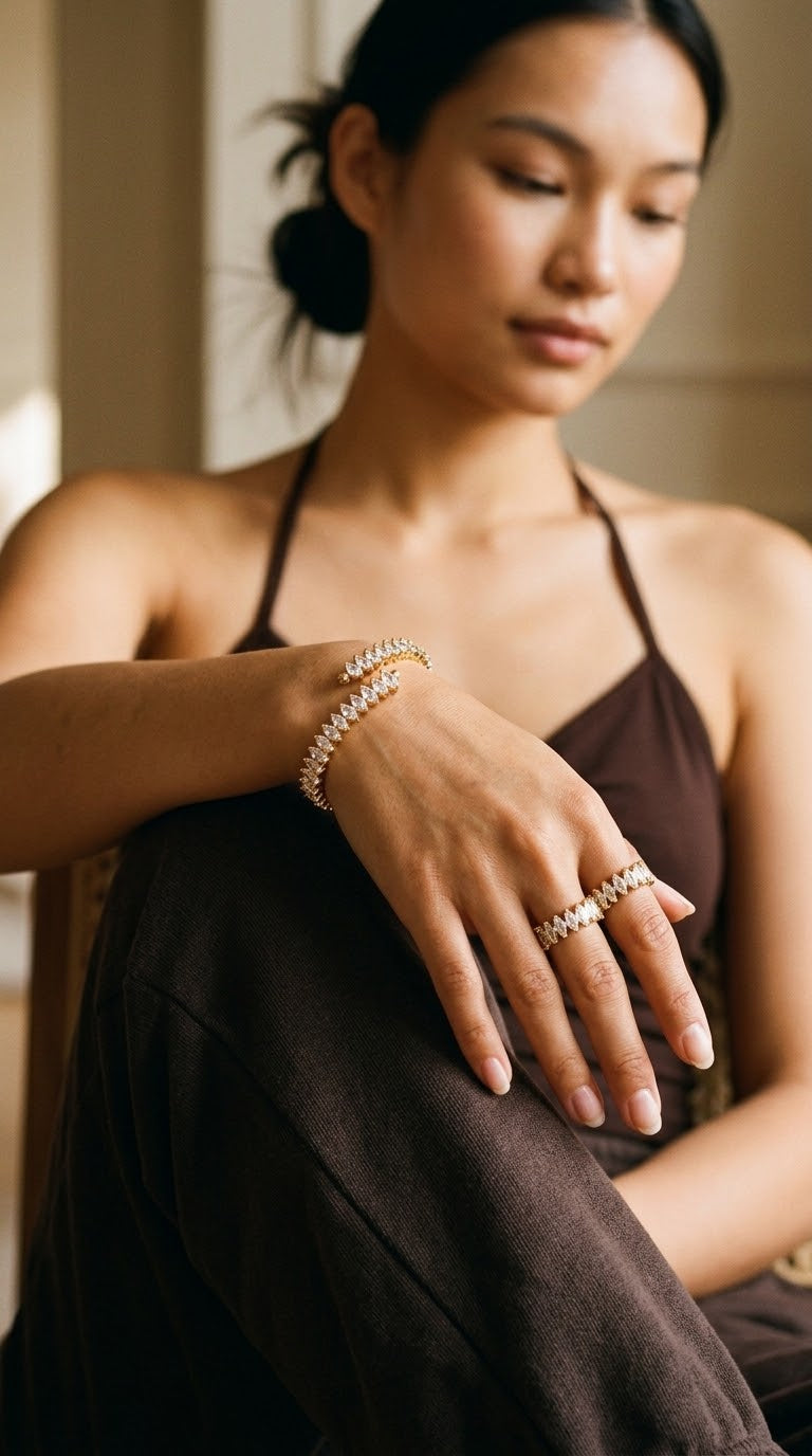 18K Gold-Plated Zircon Bracelet and Ring Jewelry Set