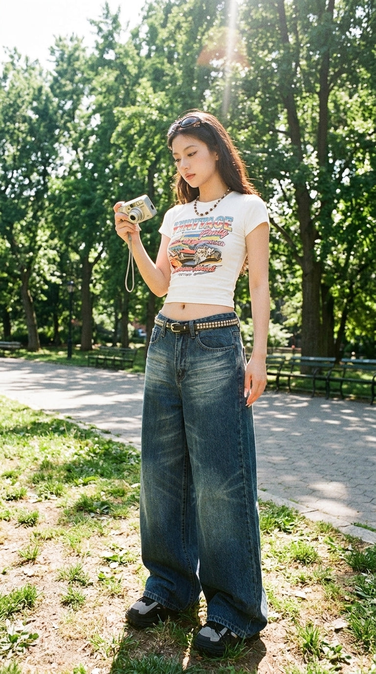 Vintage Wash Wide Leg Jeans