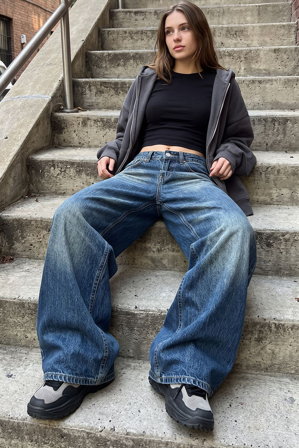 Vintage Wash Wide Leg Jeans