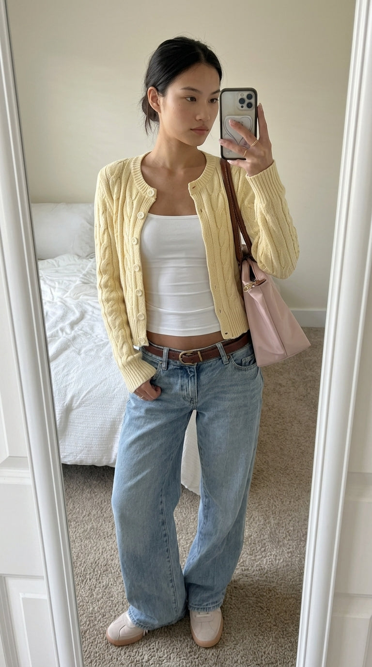Cable Knit Button-Down Cropped Cardigan