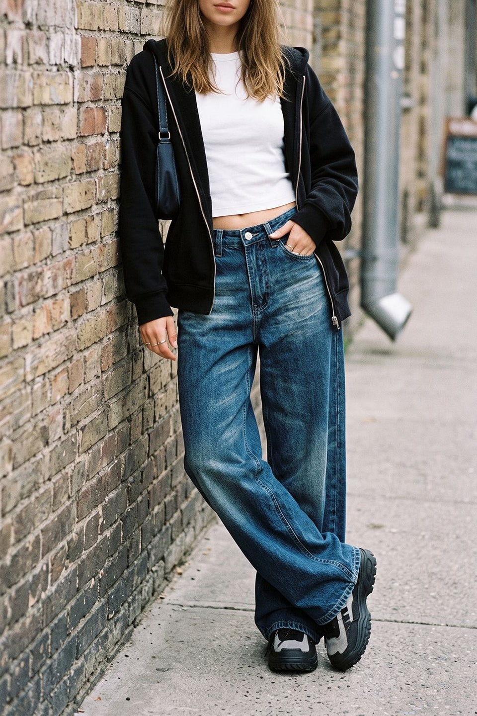 Vintage Wash Wide Leg Jeans