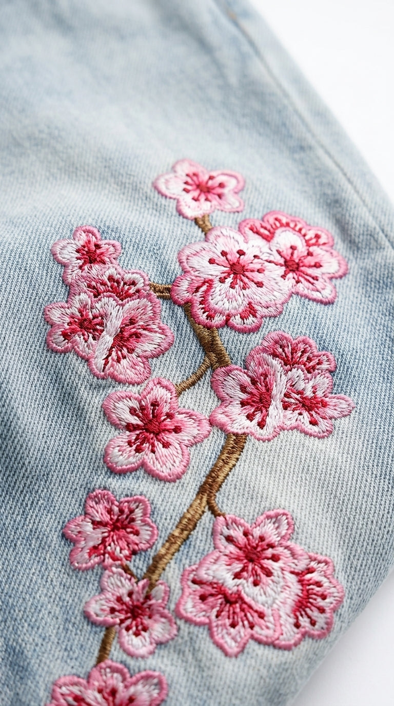 Embroidered Wide-Leg Baggy Jeans