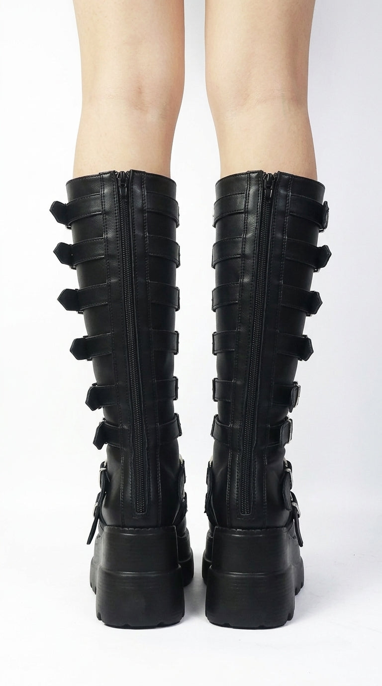 Riot Multi-Buckle Knee-High Platform Boots
