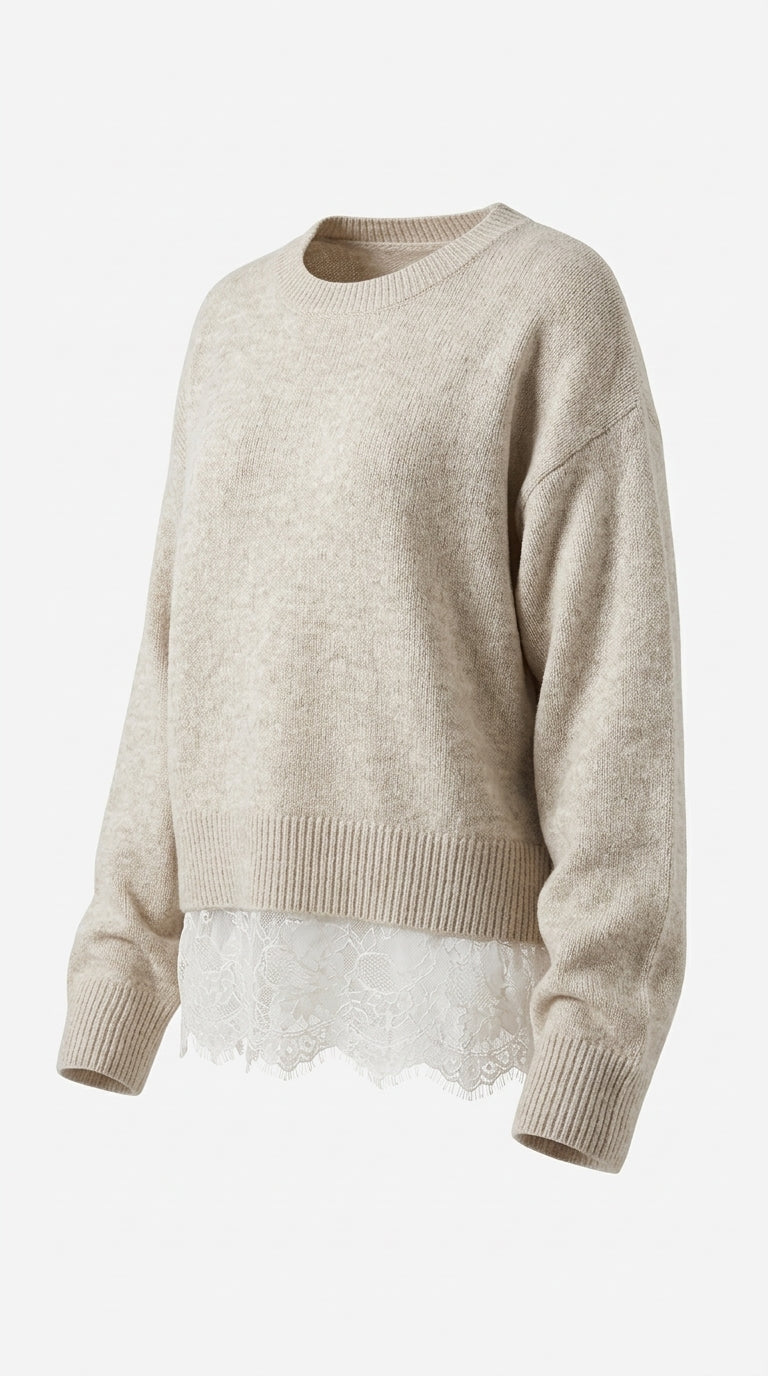 Clara Lace-Hem Layered-Look Sweater
