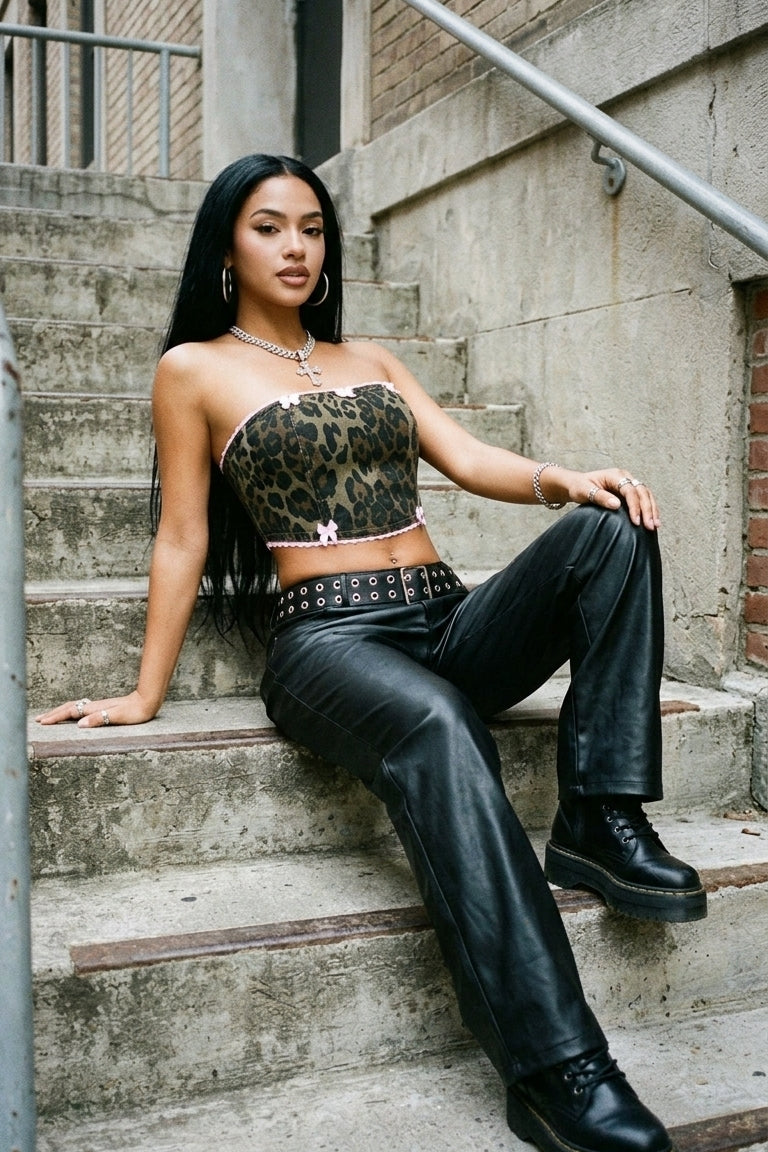 Bow Trim Leopard Tube Top