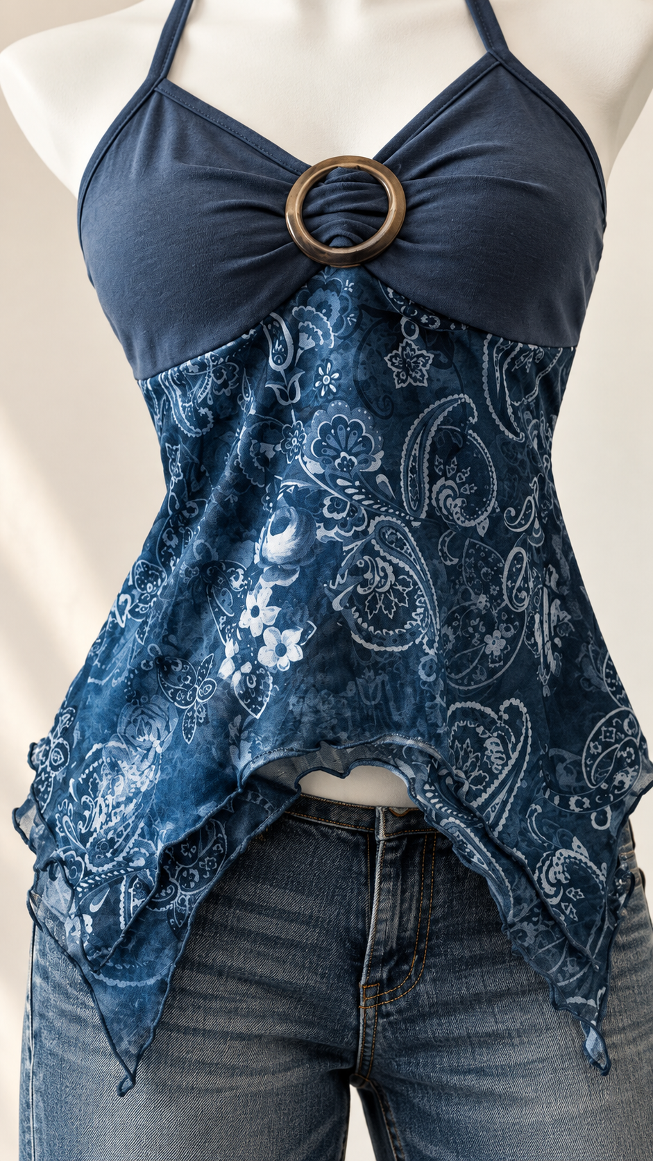 Indigo – Paisley Ring Detail Halter Top