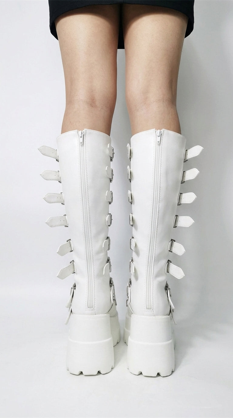 Riot Multi-Buckle Knee-High Platform Boots