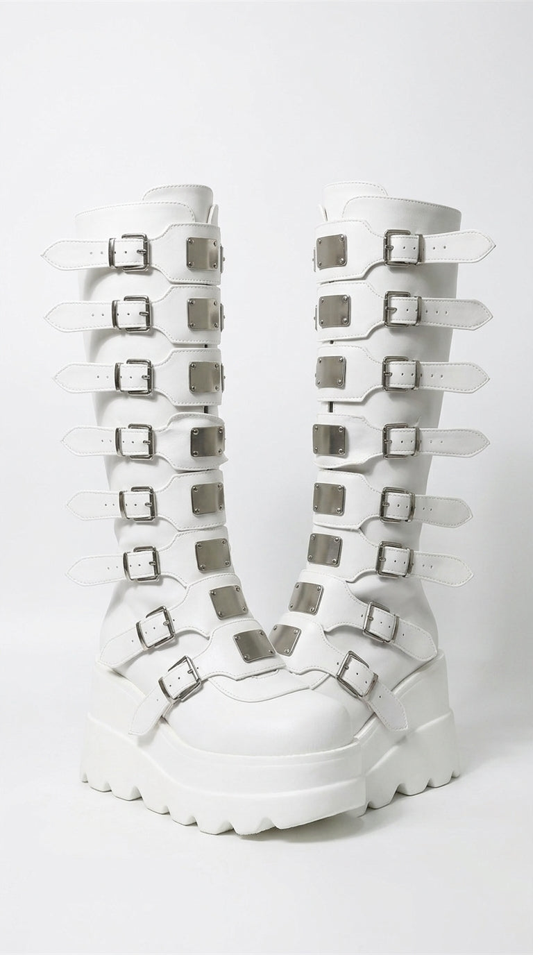 Riot Multi-Buckle Knee-High Platform Boots