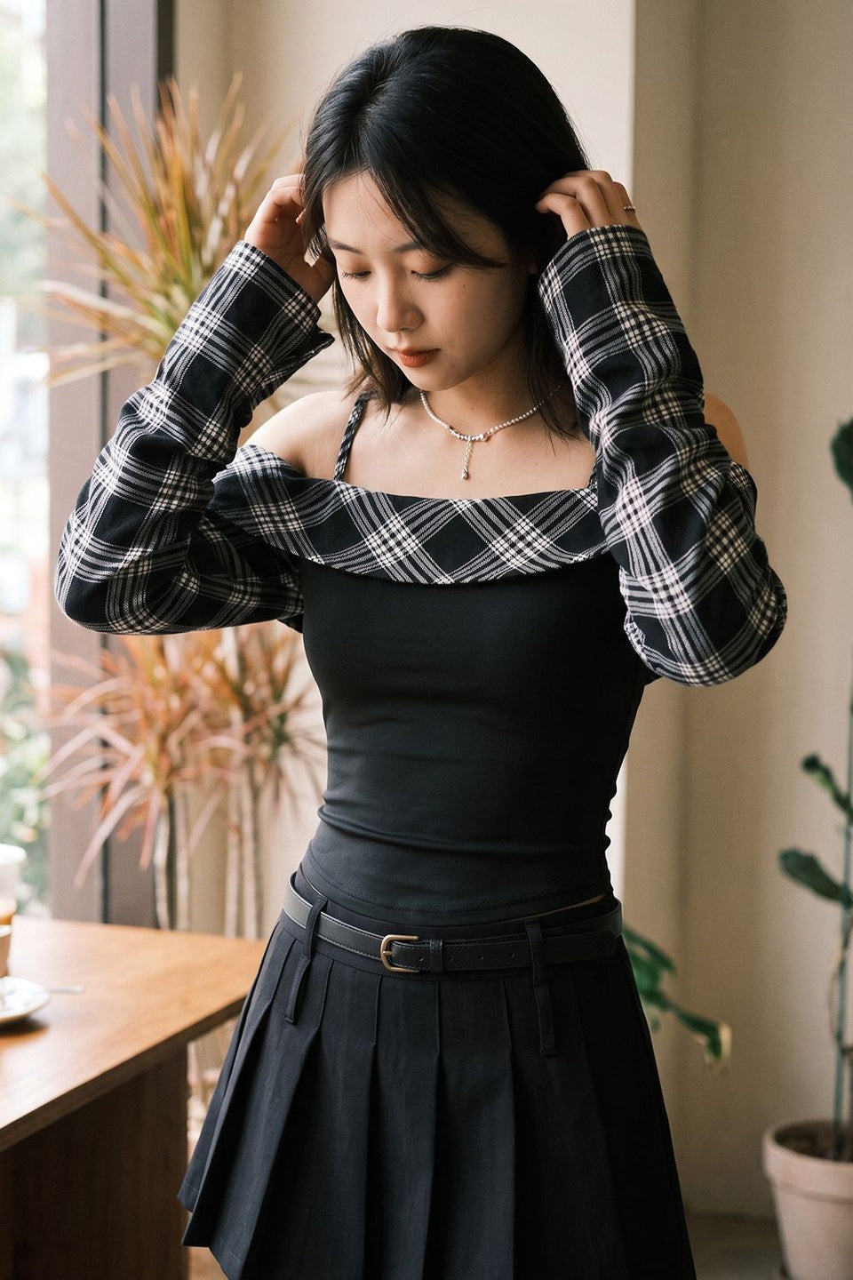Plaid Long Sleeve Slim Fit T-Shirt