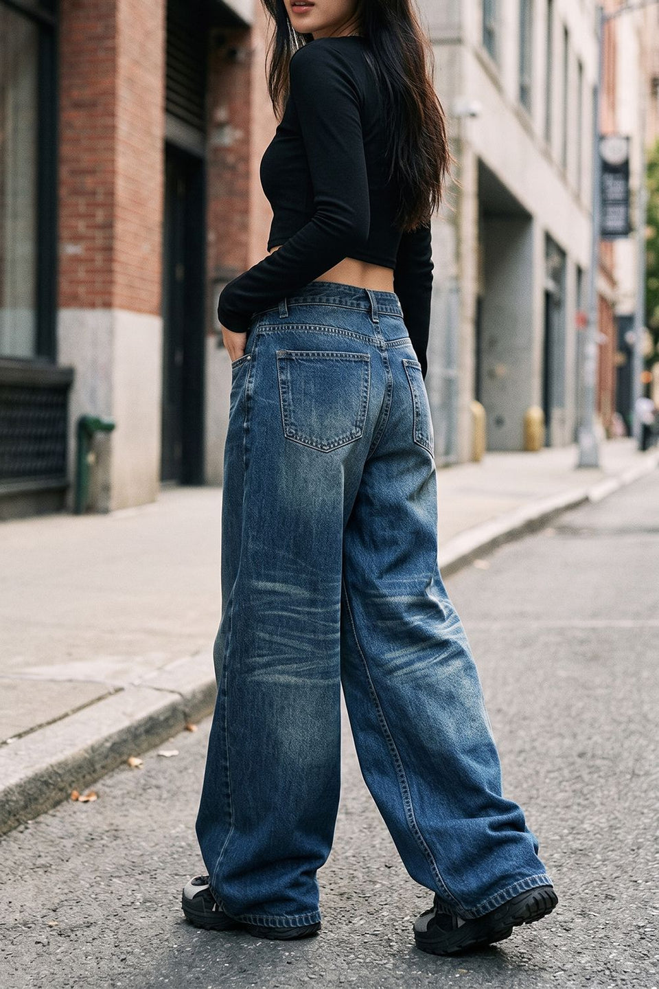 Vintage Wash Wide Leg Jeans