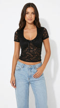 Floral Lace Bow Detail V-Neck Top
