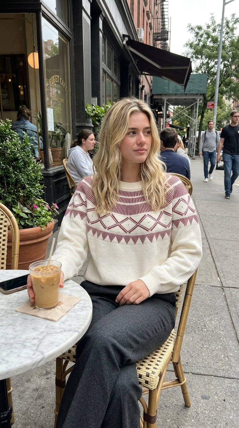 Geometric Crew Neck Knit Sweater