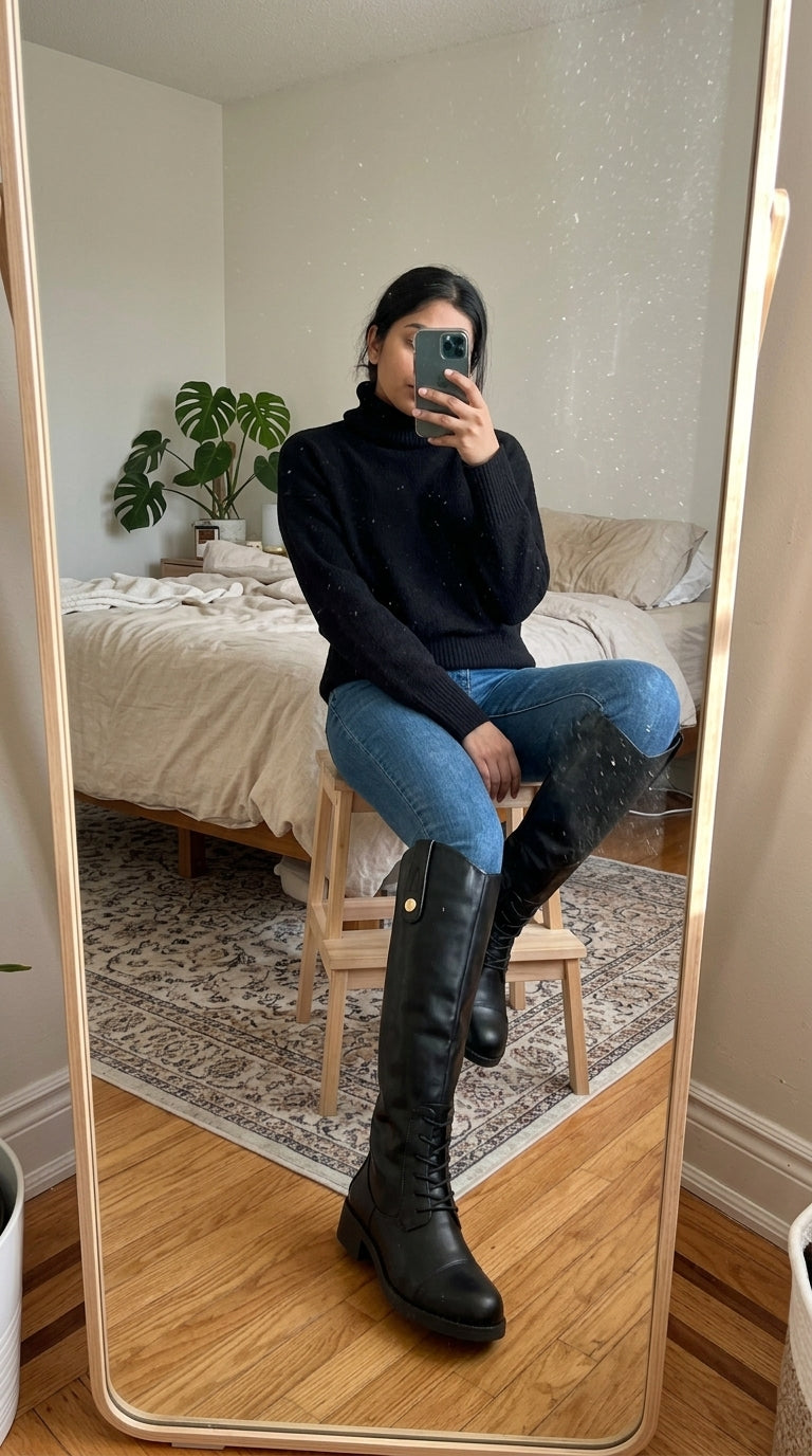 Equestrian-Style Knee-High Riding Boots with Button Detail