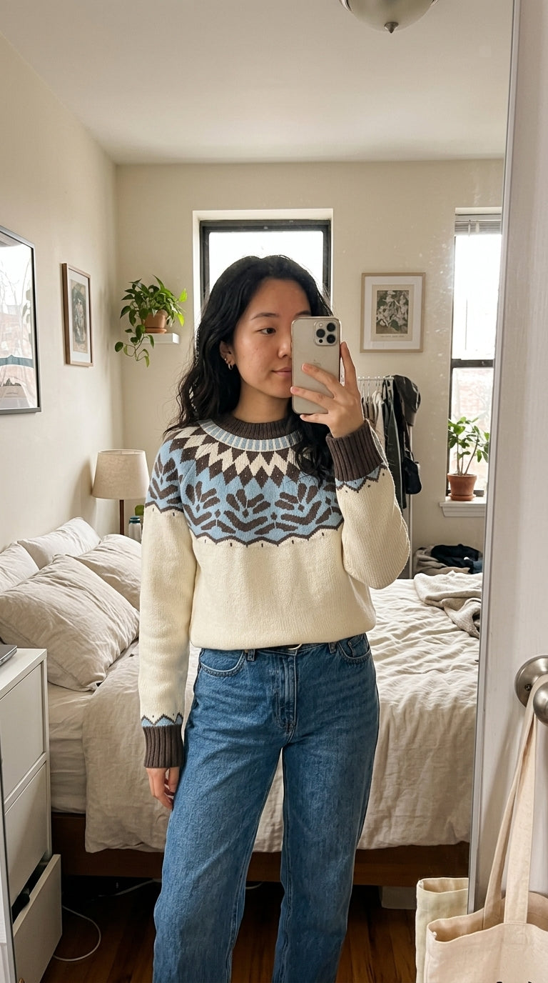 Fair Isle Pattern Round Neck Sweater