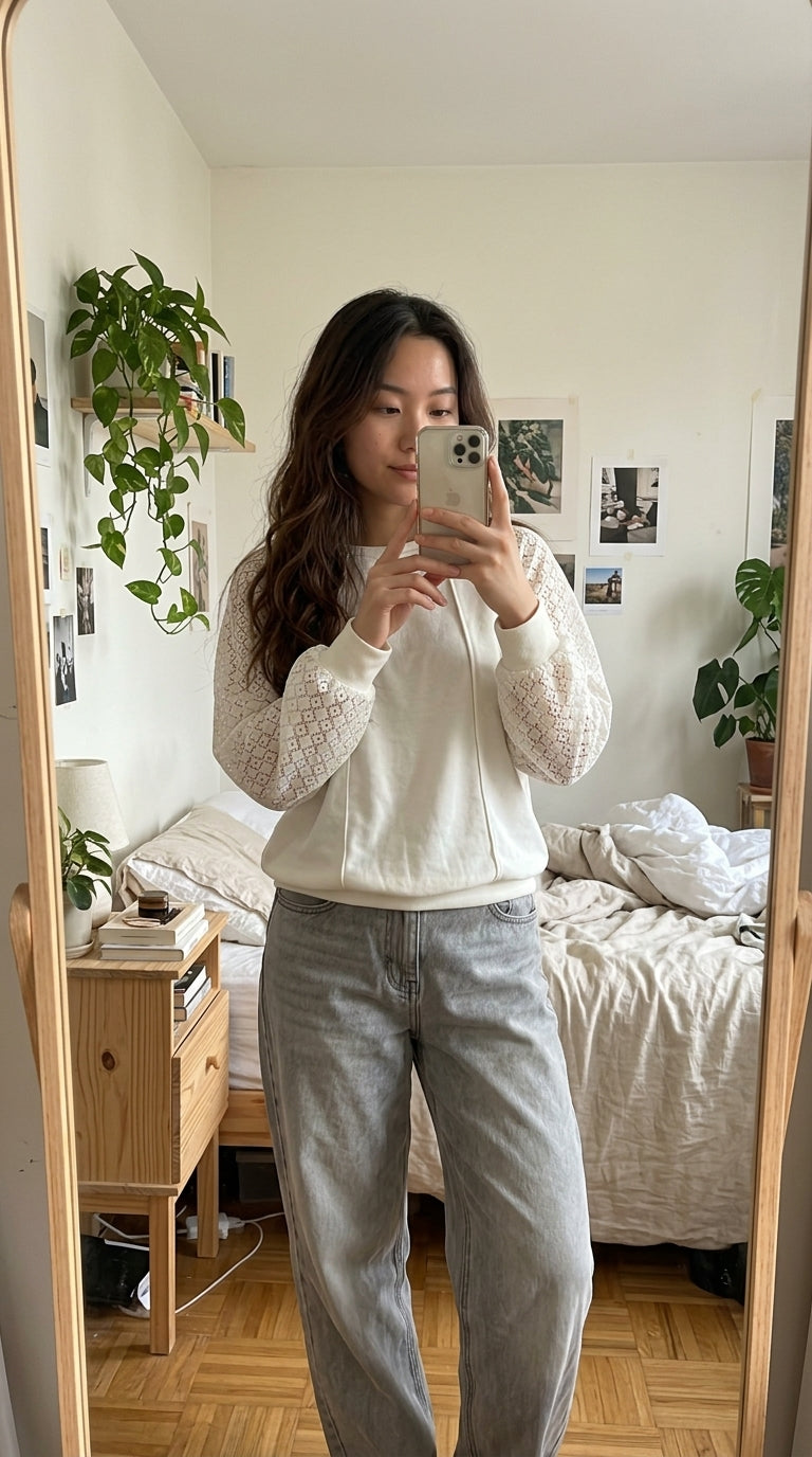 Lace Raglan Sleeve Sweatshirt