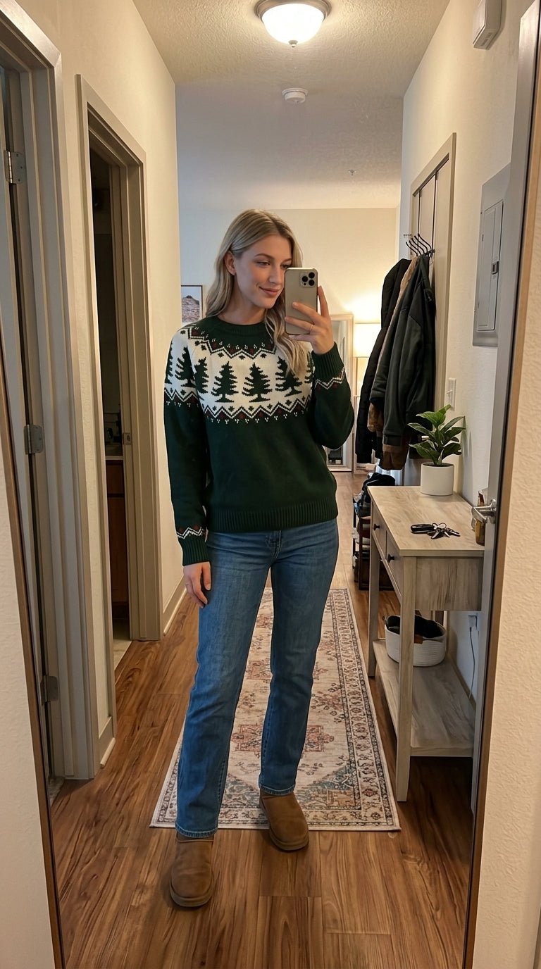 Christmas Tree Pattern Round Neck Sweater
