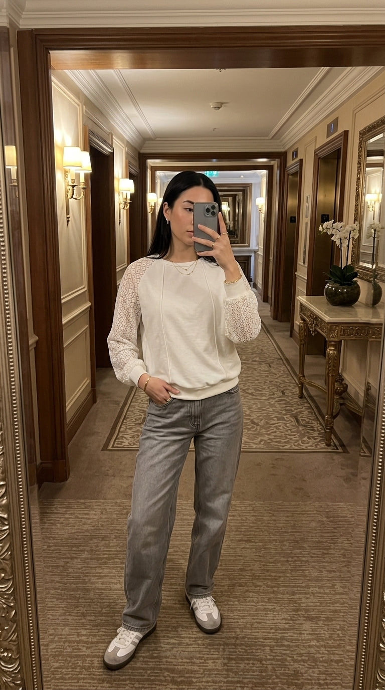 Lace Raglan Sleeve Sweatshirt