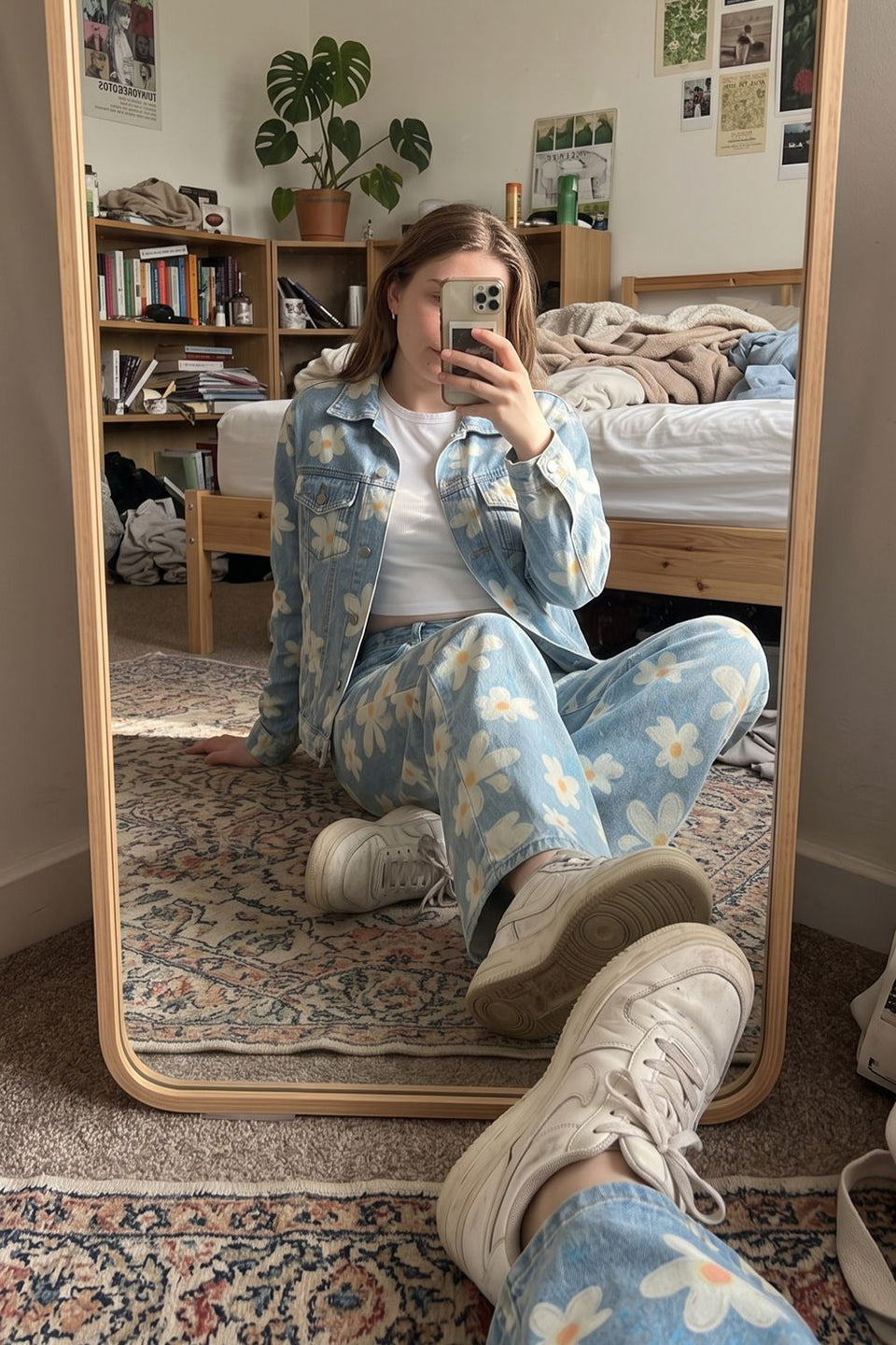 Pocketed Floral Wide Leg Jeans