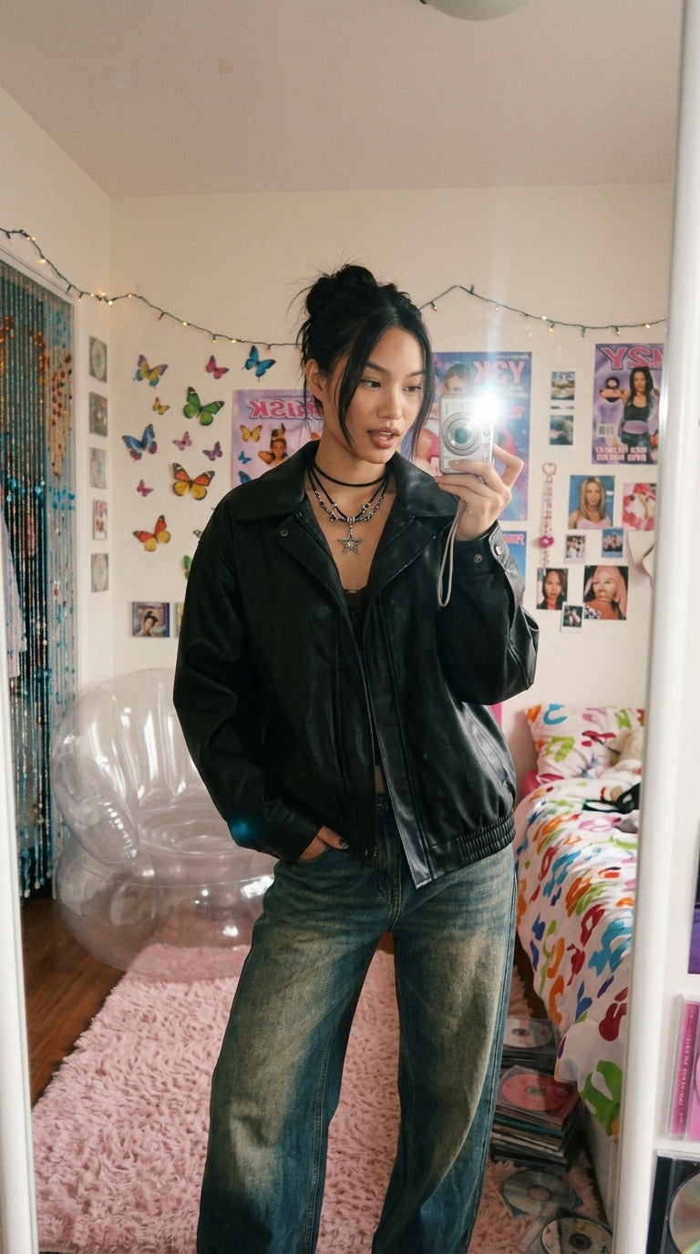 Oversized Faux Leather Moto Jacket