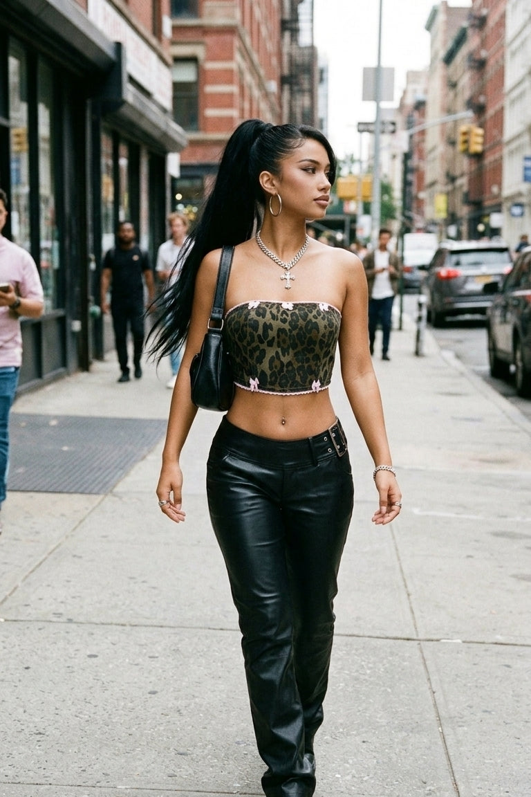 Bow Trim Leopard Tube Top